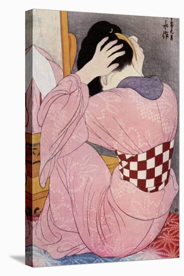 A Japanese Woman Dressing Her Hair, 1920S-Hashiguchi Goyo-Stretched Canvas