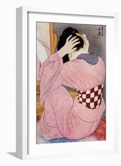 A Japanese Woman Dressing Her Hair, 1920S-Hashiguchi Goyo-Framed Giclee Print