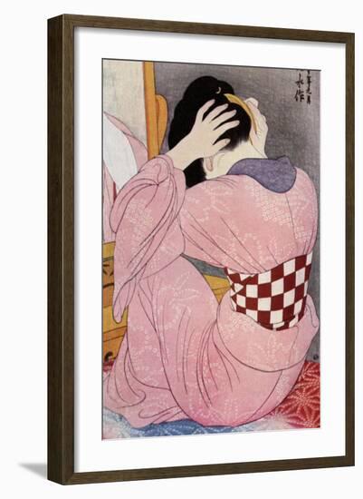 A Japanese Woman Dressing Her Hair, 1920S-Hashiguchi Goyo-Framed Giclee Print