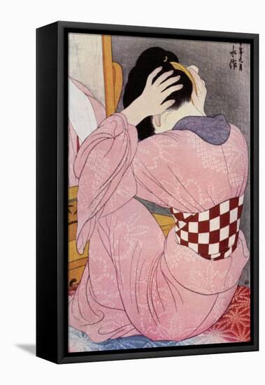 A Japanese Woman Dressing Her Hair, 1920S-Hashiguchi Goyo-Framed Stretched Canvas