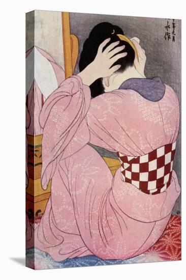 A Japanese Woman Dressing Her Hair, 1920S-Hashiguchi Goyo-Stretched Canvas