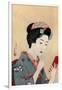 A Japanese woman using a beni brush to paint her lips, 1920 (1930).Artist: Hashiguchi Goyo-Hashiguchi Goyo-Framed Giclee Print