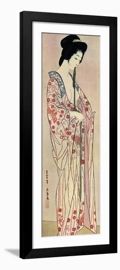 A Japanese Woman Wearing a Nagajuban, 1920-Hashiguchi Goyo-Framed Premium Giclee Print