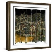 A Jean Dunand Six-Fold Lacquer Screen, Depicting a View of the Village Uzerches-Jean Dunand-Framed Giclee Print