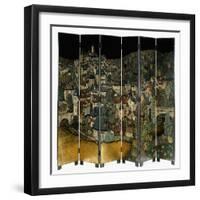 A Jean Dunand Six-Fold Lacquer Screen, Depicting a View of the Village Uzerches-Jean Dunand-Framed Giclee Print