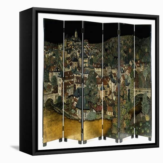 A Jean Dunand Six-Fold Lacquer Screen, Depicting a View of the Village Uzerches-Jean Dunand-Framed Stretched Canvas