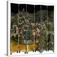 A Jean Dunand Six-Fold Lacquer Screen, Depicting a View of the Village Uzerches-Jean Dunand-Stretched Canvas