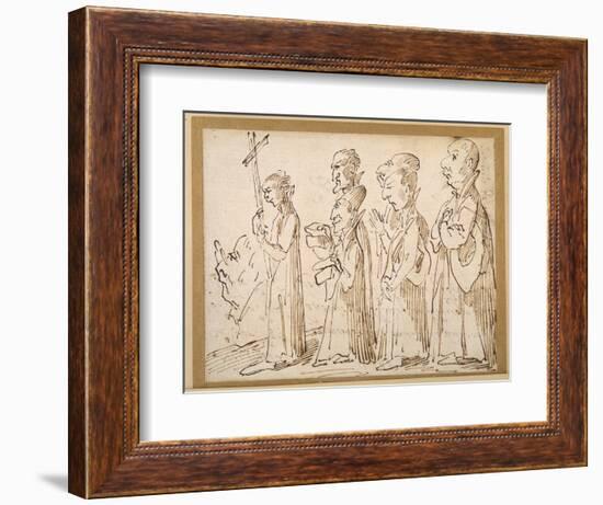 A Jesuit Procession, Caricatured with a Crucifer, and Five Others Following; an Additional Man's…-Pier Leone Ghezzi-Framed Giclee Print