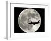 A Jet Plane Passes in Front of the Full Moon Above Surfside, Fla.-null-Framed Photographic Print