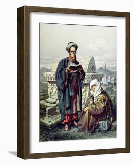 A Jewish Couple at a Cemetery in Constantinople, 1857-null-Framed Giclee Print