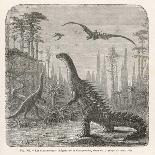 Dinosaurs of the Jurassic Period: a Stegosaurus with a Compsognathus in the Background-A. Jobin-Laminated Photographic Print