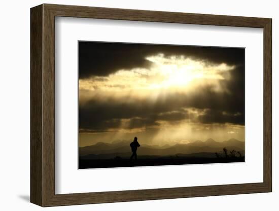 A Jogger Runs at the Foothills of the Canadian Rocky Mountains Near Calgary-Mike Blake-Framed Photographic Print