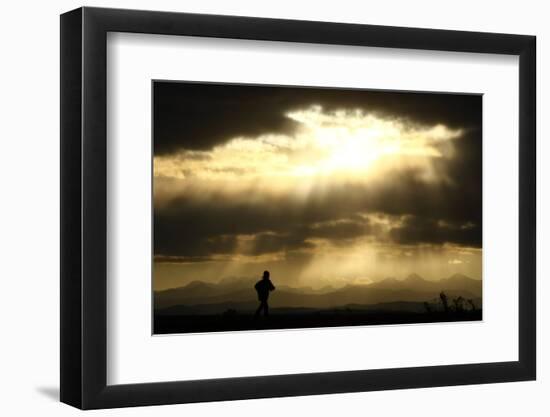 A Jogger Runs at the Foothills of the Canadian Rocky Mountains Near Calgary-Mike Blake-Framed Photographic Print