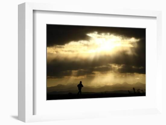 A Jogger Runs at the Foothills of the Canadian Rocky Mountains Near Calgary-Mike Blake-Framed Photographic Print