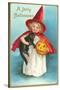 A Jolly Halloween, Little Girl Witch with Cat and Jack O'Lantern-null-Stretched Canvas