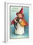 A Jolly Halloween, Little Girl Witch with Cat and Jack O'Lantern-null-Framed Art Print