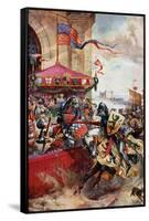 A Joust on London Bridge, 1390-Richard Beavis-Framed Stretched Canvas