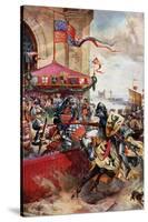 A Joust on London Bridge, 1390-Richard Beavis-Stretched Canvas