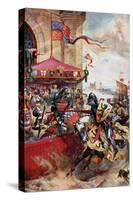 A Joust on London Bridge, 1390-Richard Beavis-Stretched Canvas