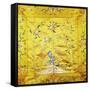 A Kang Cover of Yellow Satin, Finely Embroidered with a Peach Tree Growing from a Rocky Hill with…-null-Framed Stretched Canvas