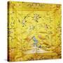 A Kang Cover of Yellow Satin, Finely Embroidered with a Peach Tree Growing from a Rocky Hill with…-null-Stretched Canvas