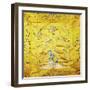 A Kang Cover of Yellow Satin, Finely Embroidered with a Peach Tree Growing from a Rocky Hill with…-null-Framed Giclee Print