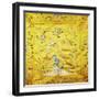 A Kang Cover of Yellow Satin, Finely Embroidered with a Peach Tree Growing from a Rocky Hill with…-null-Framed Giclee Print