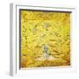 A Kang Cover of Yellow Satin, Finely Embroidered with a Peach Tree Growing from a Rocky Hill with…-null-Framed Giclee Print