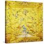 A Kang Cover of Yellow Satin, Finely Embroidered with a Peach Tree Growing from a Rocky Hill with…-null-Stretched Canvas