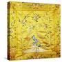 A Kang Cover of Yellow Satin, Finely Embroidered with a Peach Tree Growing from a Rocky Hill with…-null-Stretched Canvas