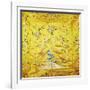 A Kang Cover of Yellow Satin, Finely Embroidered with a Peach Tree Growing from a Rocky Hill with…-null-Framed Giclee Print