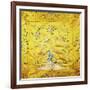 A Kang Cover of Yellow Satin, Finely Embroidered with a Peach Tree Growing from a Rocky Hill with…-null-Framed Giclee Print