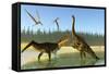 A Kaprosuchus Reptile Confronts an Agustinia Dinosaur-null-Framed Stretched Canvas