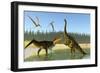 A Kaprosuchus Reptile Confronts an Agustinia Dinosaur-null-Framed Art Print