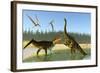 A Kaprosuchus Reptile Confronts an Agustinia Dinosaur-null-Framed Art Print