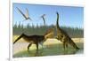 A Kaprosuchus Reptile Confronts an Agustinia Dinosaur-null-Framed Art Print