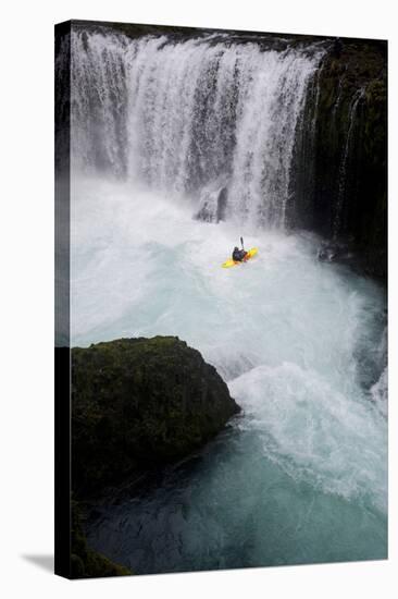 A Kayaker Beneath Spirit Falls on the Little White Salmon River in Washington-Bennett Barthelemy-Stretched Canvas