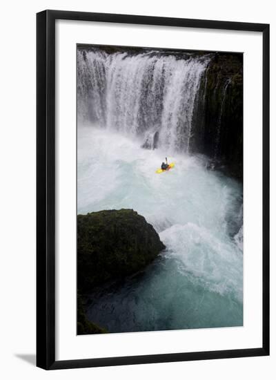 A Kayaker Beneath Spirit Falls on the Little White Salmon River in Washington-Bennett Barthelemy-Framed Photographic Print