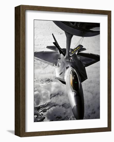 A KC-135 Stratotanker Refuels a F-22 Raptor-Stocktrek Images-Framed Photographic Print