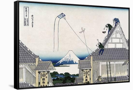 A Ketch of the Mitsui Shop in Surugstreet in Edo-Katsushika Hokusai-Framed Stretched Canvas