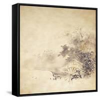 A Kinji Ground Shikishi Bako Depicting a Hut with Watermill-null-Framed Stretched Canvas