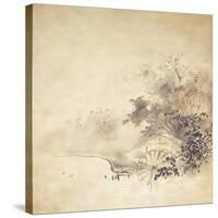 A Kinji Ground Shikishi Bako Depicting a Hut with Watermill-null-Stretched Canvas