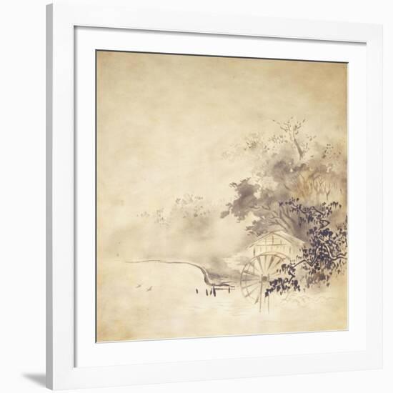 A Kinji Ground Shikishi Bako Depicting a Hut with Watermill-null-Framed Giclee Print