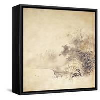 A Kinji Ground Shikishi Bako Depicting a Hut with Watermill-null-Framed Stretched Canvas