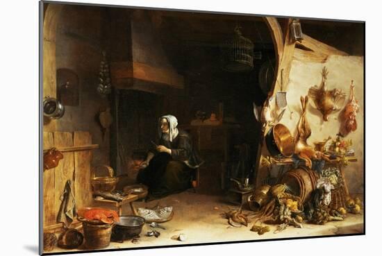 A Kitchen Interior with a Servant Girl Surrounded by Utensils, Vegetables and a Lobster on a Plate-Cornelis van Lelienbergh-Mounted Giclee Print