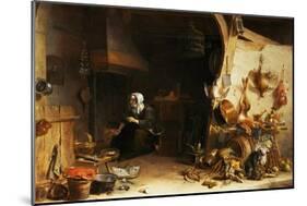 A Kitchen Interior with a Servant Girl Surrounded by Utensils, Vegetables and a Lobster on a Plate-Cornelis van Lelienbergh-Mounted Giclee Print