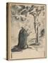 A Kneeling Friar before a Vision of Christ on the Cross, 1601-1700 (Pen and Brush and Blueish Grey-German School-Stretched Canvas