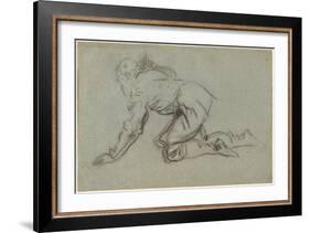 A Kneeling Man Holding a Staff, c.1554-56-Jacopo Robusti Tintoretto-Framed Giclee Print