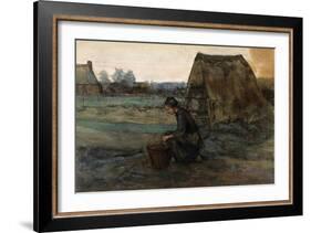 A Kneeling Peasant Woman in Front of a Hut; Paysanne Agenouillee Devant Une Cabane, 1883-Vincent van Gogh-Framed Giclee Print