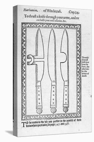 A Knife Trick (Engraving) (B/W Photo)-English-Stretched Canvas